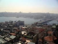 イスタンブール/朝靄のアヤソフィア・ガラタ塔からの旧市街